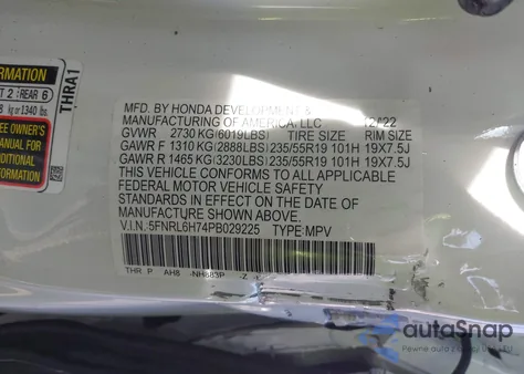 2023 Honda Odyssey Sport z USA, uszkodzony, nr VIN 5FNRL6H74PB029225